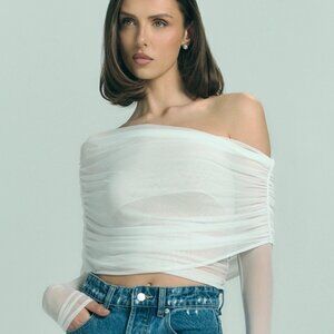 Meshki Sheer Mesh Off Shoulder Top